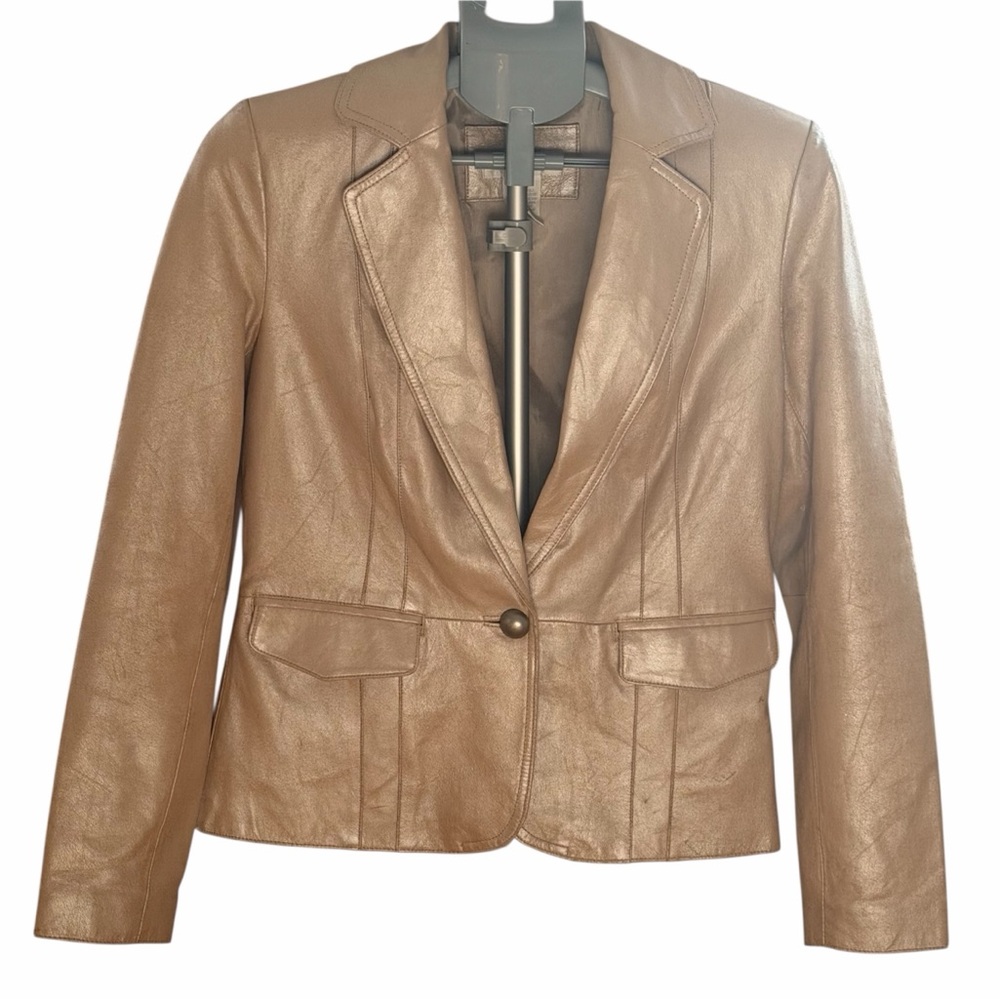 Vintage Worthington Metallic Tan Leather Blazer